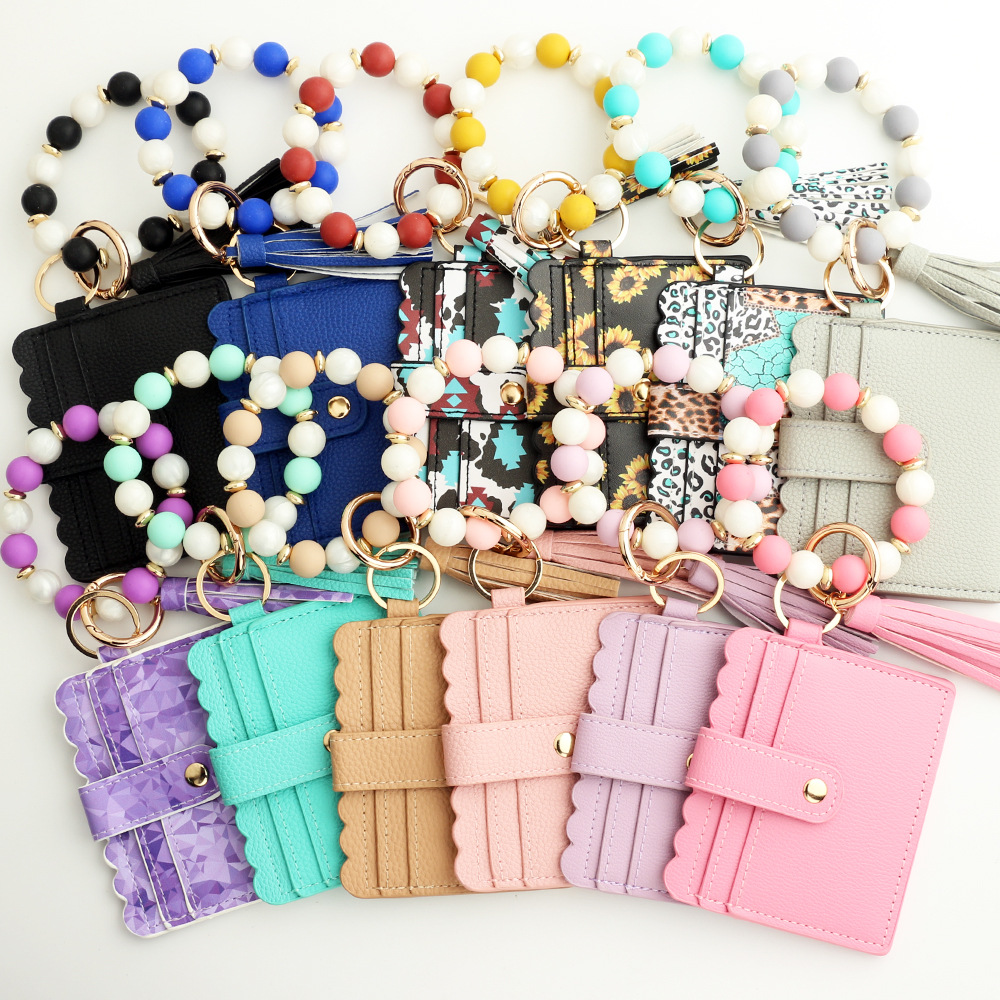 98g Weight Keychain Classification 1 Piece Quantity Holiday, Daily Occasion Pu Leather Material Sunflower, Solid Color, Leopard Pattern Beaded, Tassel Design Casual, Ethnic Style Style 1 Piece Casual Ethnic Style Sunflower Solid Color Leopard Pu Leather Beaded Tassel Keychain 2