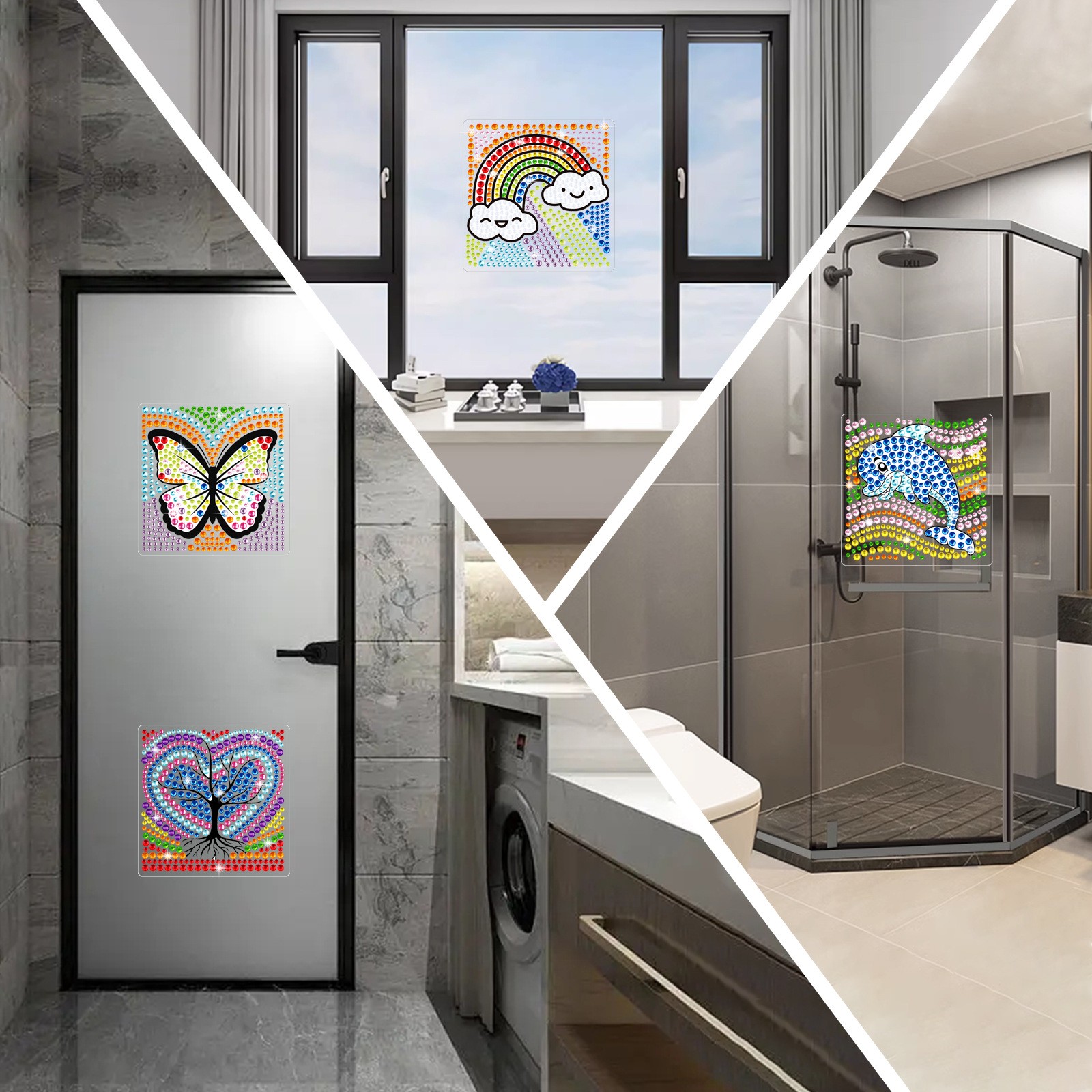 Los mejores dibujos animados arco iris mariposa delfín dibujo de diamantes pegatinas DIY pegatinas de mampostería para niños hechos a mano cristal brillante diamante