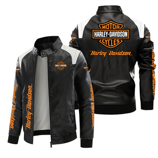 [European size plus velvet] Harley locomotive standard leather jacket large size printed autumn and winter jacket pu high-end men's clip