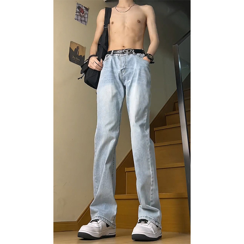 Ice Blue High-Waisted Scimitar Jeans for Men, American High Street Vibe Pants, Straight-Leg Pants That Make Your Legs Longer and Slimmer, Bootcut Pants Ice Blue High-Waisted Scimitar Jeans for Men, American High Street Vibe Pants, Straight-Leg Pants That Make Your Legs Longer and Slimmer, Bootcut Pants