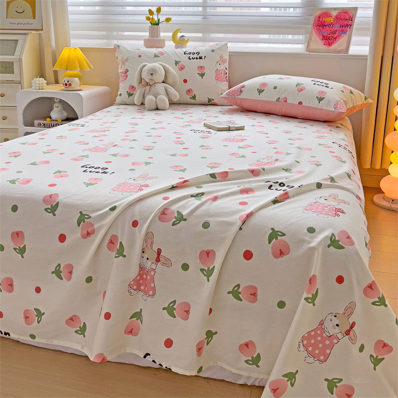 2025 nueva sábana de algodón fresco pequeña pieza individual 100 algodón dormitorio de estudiantes cama individual funda de almohada de tres piezas 2