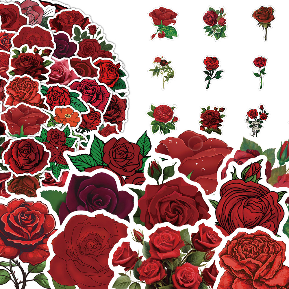 30g Weight Stickers Stationery Type 1 Set Quantity School, Graduation Occasion Adhesive Sticker Material Rose Pattern Cute, Pastoral Style 1 Set Rose School Graduation Adhesive Sticker Cute Pastoral Stickers 6