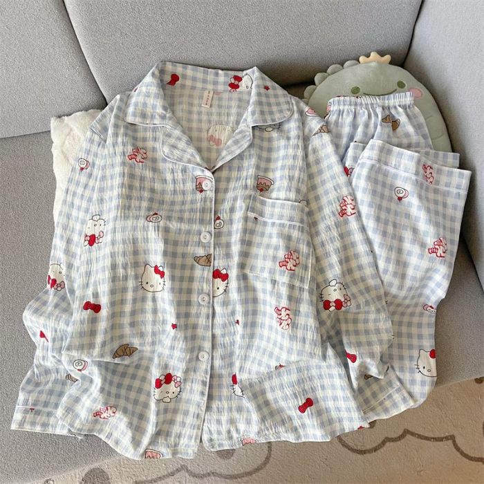 Al por mayor transfronterizo cien pijamas de verano mujeres 2025 nuevas nubes de algodón pantalones de manga larga dibujos animados lindos ropa para el hogar