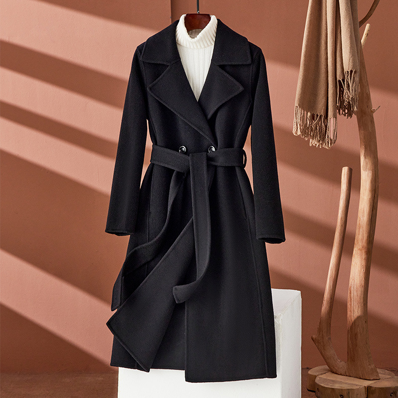 2024 Autumn and Winter New Double-sided Cashmere Coat Women's Mid-length Slim-fit High-end Hepburn Wool Coat