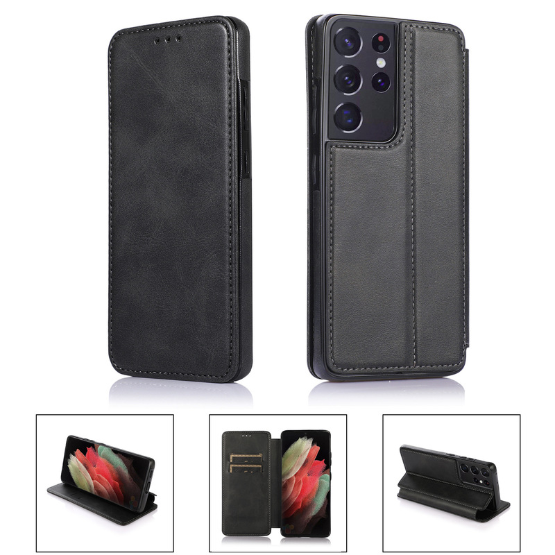 Ultra-Thin Calf Pattern Magnetic Suction Suitable for Samsung S25U Card Leather Case S24 Flip Stand Mobile Phone Protective Case S23U