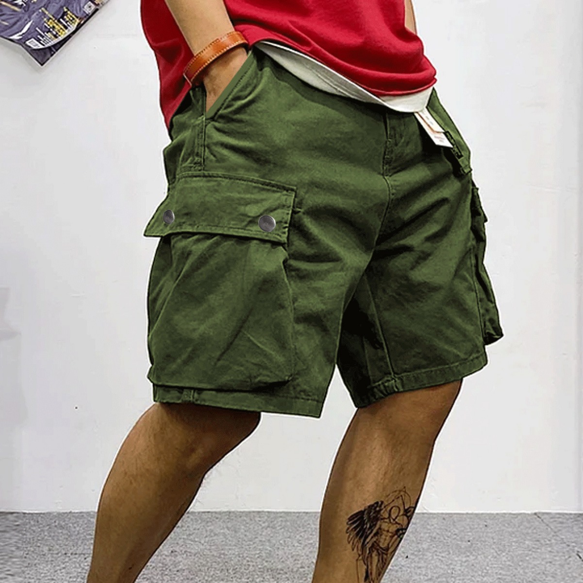 Summer men's shorts multi-pocket casual sports woven workwear shorts fashion trendy loose running shorts