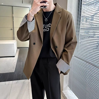 韩版休闲纯色西服男高级感dk制服轻熟风潮流痞帅宽松西装外套男款