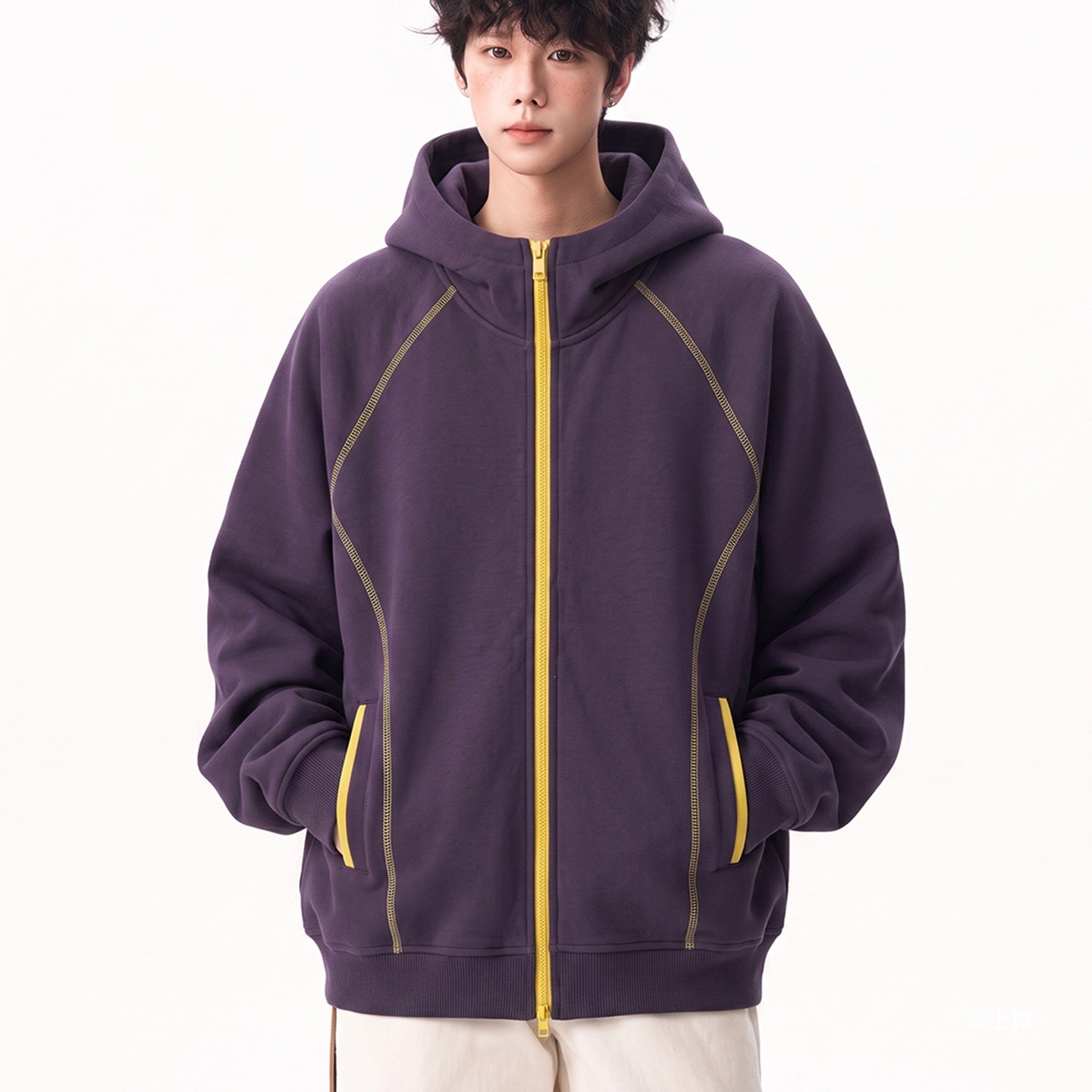 American-style heavyweight Hsu line deconstructed hoodie cardigan for men, autumn high-street trendy brand, cool and sporty hooded jacket