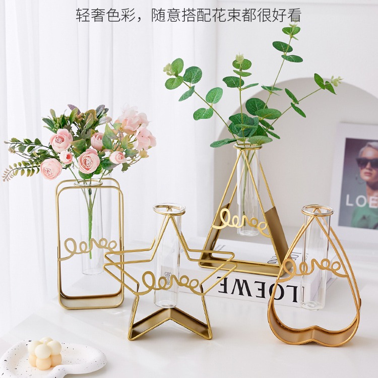 Decoración de vasijas modernas simples ligeras de lujo hogar sala de estar dormitorio comedor decoración de metal tubo de ensayo vasijas hidropónicas