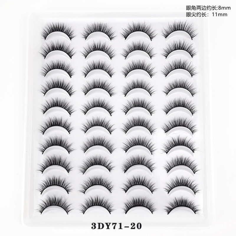 Fábrica al por mayor una caja de 20 pares de pestañas postizas 3D pestañas cortas naturales de varios niveles suministro transfronterizo europeo y americano