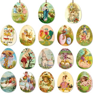 Easter Wooden Vintage Decorations Egg Style Hanging Decorations Farmhouse Easter Tree Decorations with Rope