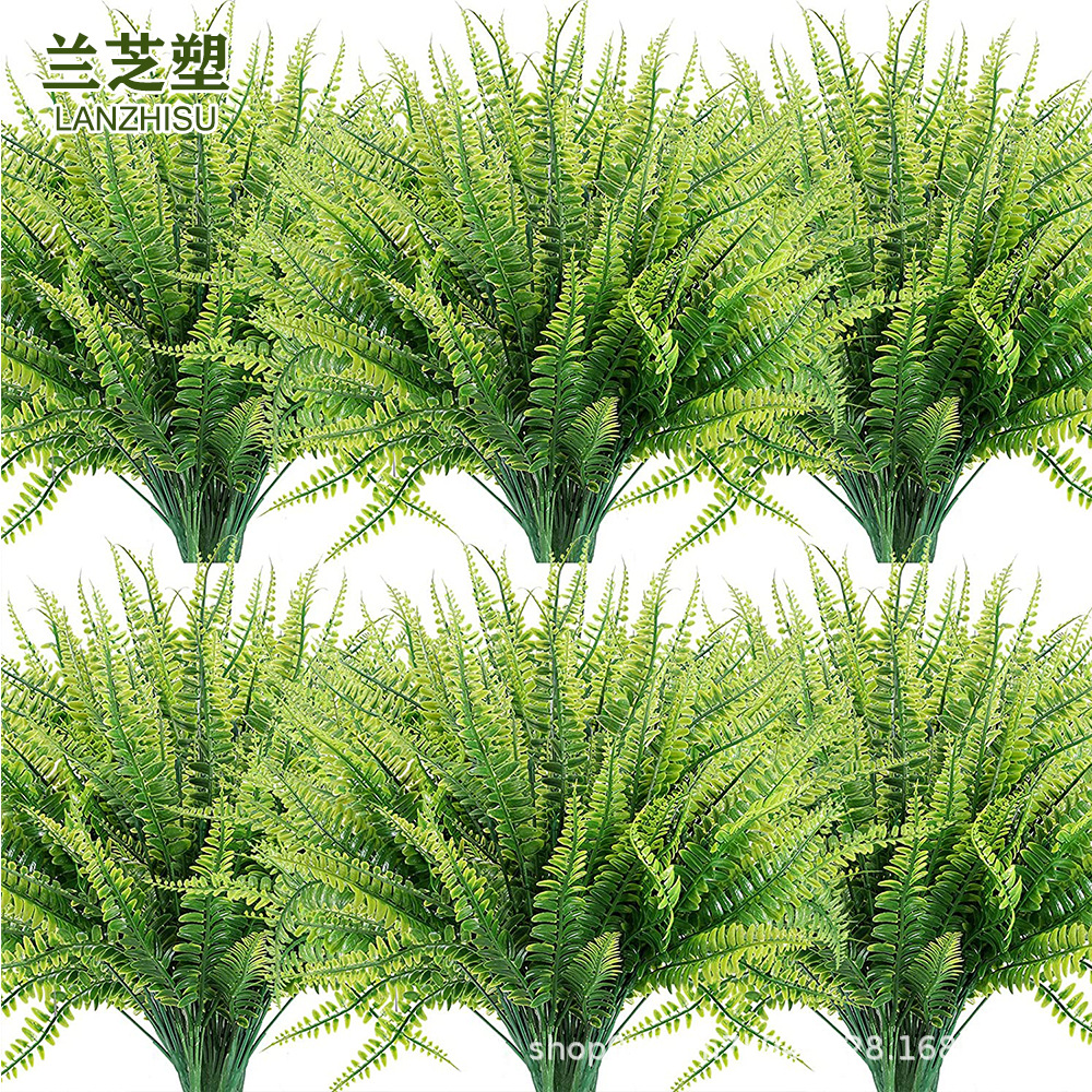 跨境亚马逊七叉波斯草叶波士顿蕨类仿真植物室内户外绿植墙装饰草