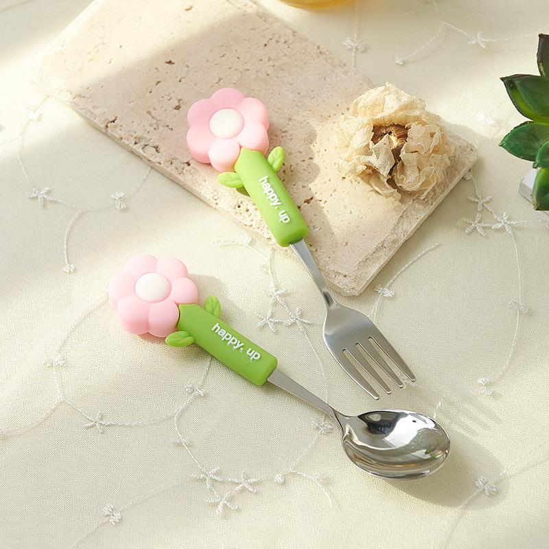 Cartoon Sunflower Western-style Tableware Knife and Fork Spoon Children's Fork Spoon High Color Value Portable 304 Stainless Steel Fork Spoon