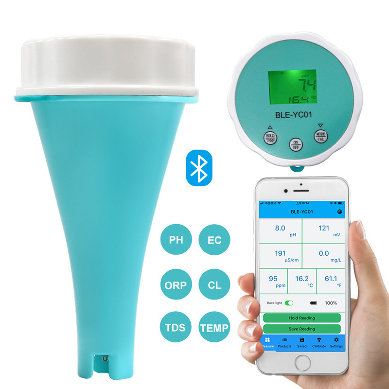 Pool Residual Chlorine Monitor Bluetooth Connection App Six-In-One Water Quality Detector Ph/Orp/Ec/Tds Temperature Cl