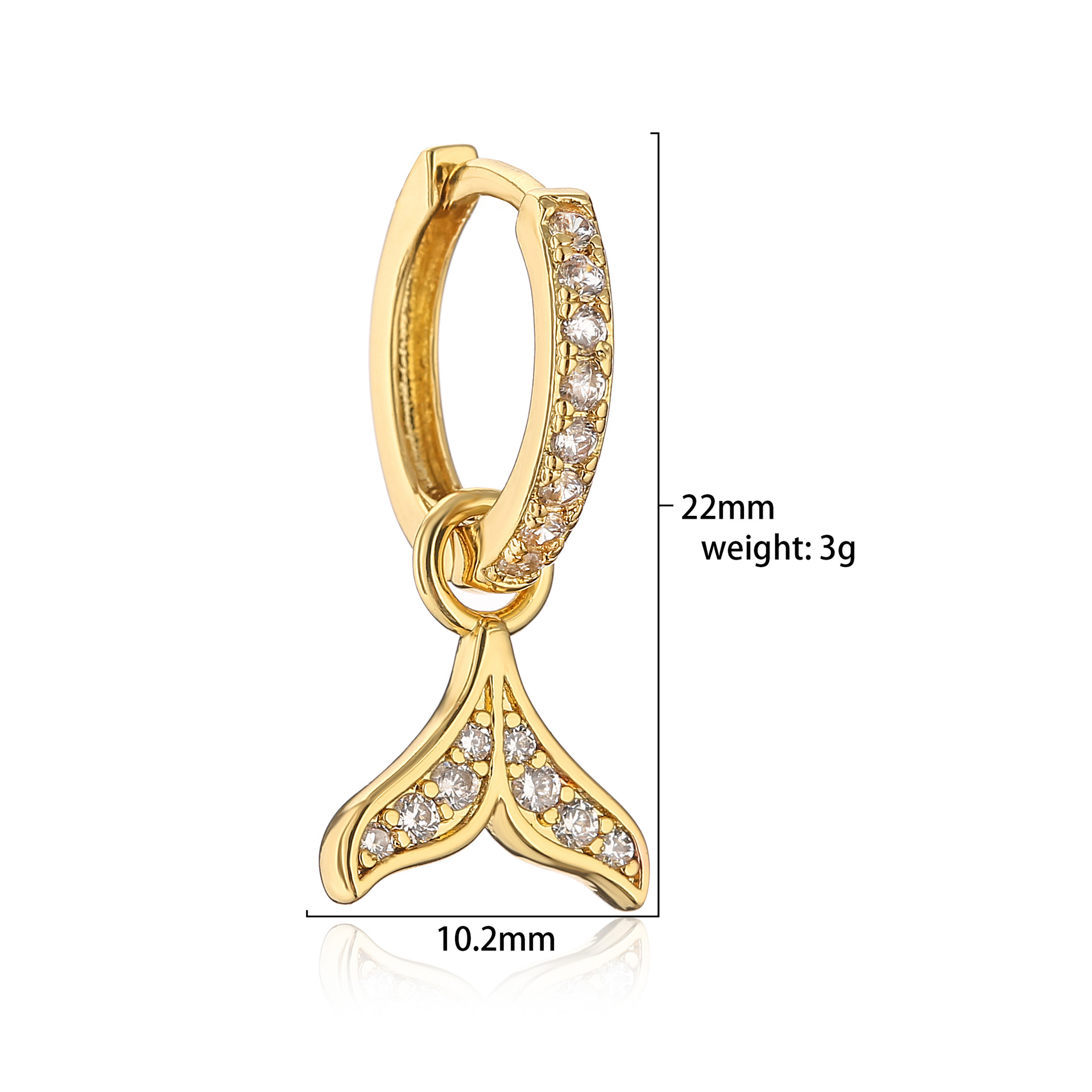 Daily Occasion Copper Material Fish Tail Pattern 1 Pair Simple Style Fish Tail Copper Inlay Rhinestones Drop Earrings