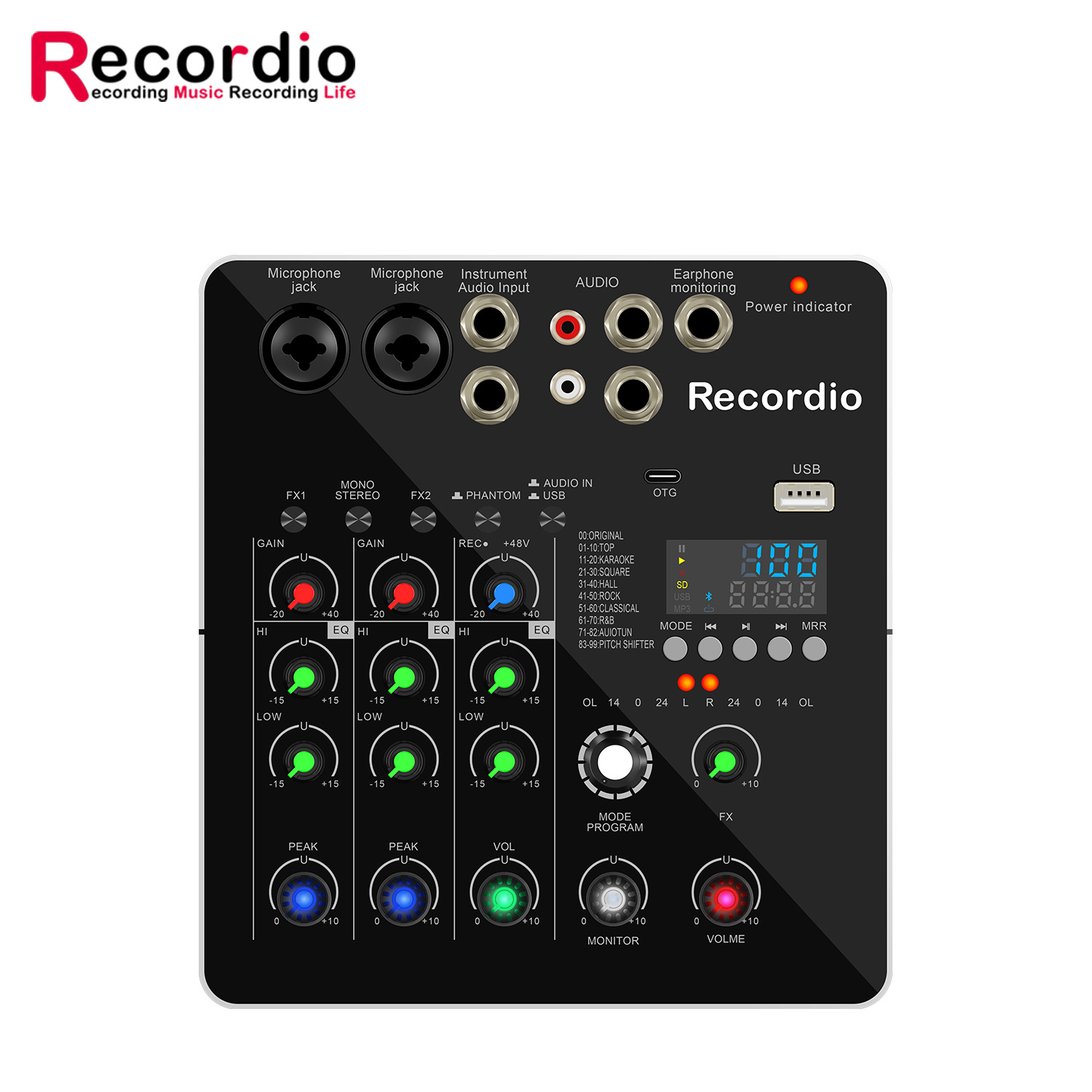 跨境专业二通道小型数字调音台USB混音器OTG直播器现场演唱混音器