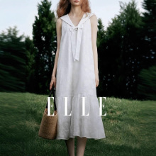 【明星同款】ELLE拾贝少女海军领连衣裙女2025夏季新款减龄小白裙
