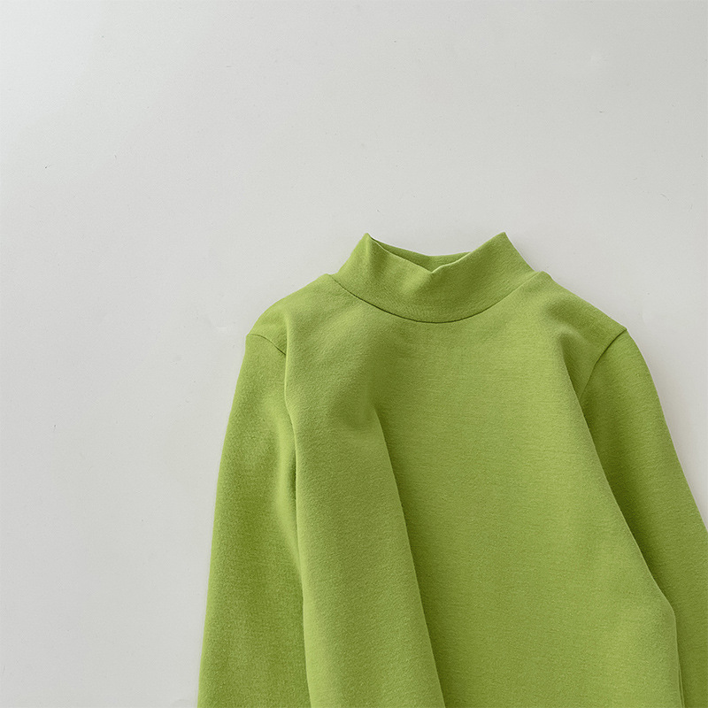 Camiseta de cuello alto para niños 2026, color liso, lana elástica, camiseta de cuello medio para niñas.