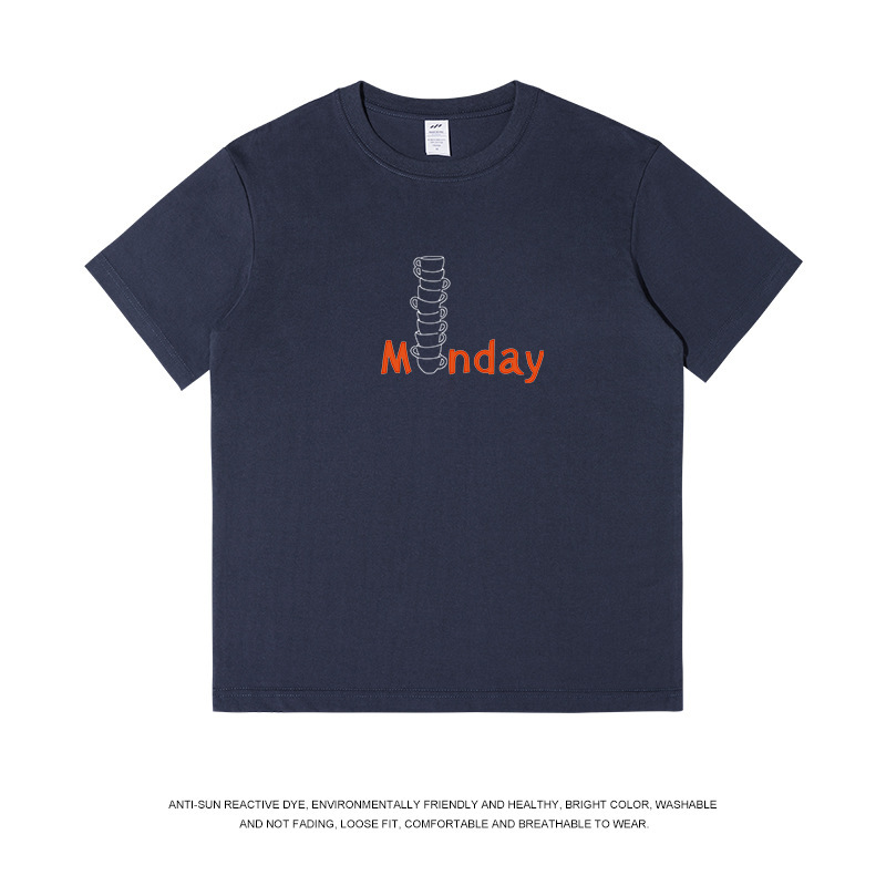 メンズ和風レトロ夏新作トップス レディースラウンドネック文字プリント半袖Tシャツ メンズ純綿トレンドブランドTシャツ|undefined