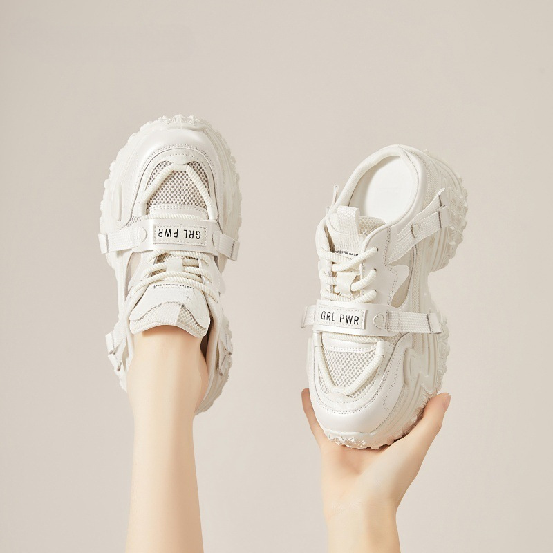 Giày sneaker nữ đế dày chunky mũi tròn hở gót lưới thoáng khí — 4625101233 cây lau nhà nửa trắng, 4625101233 Nửa kéo màu tím, 4625101233 màu tím, 4625101233m bạc