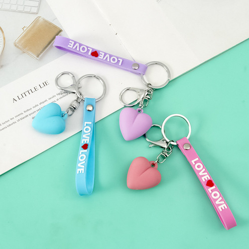 Cute Little Heart Keychain Creative Cartoon Key Ring Couple Bag Heart-shaped Pendant Small Gift Wholesale
