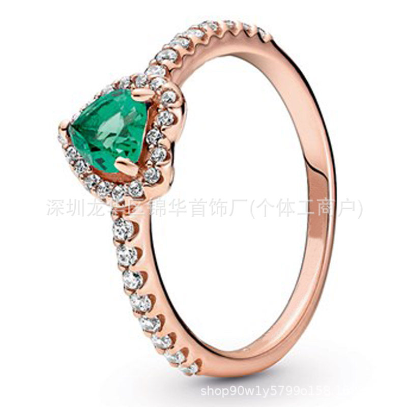 Pandora Timeless Ring Rose Gold Crystal Green