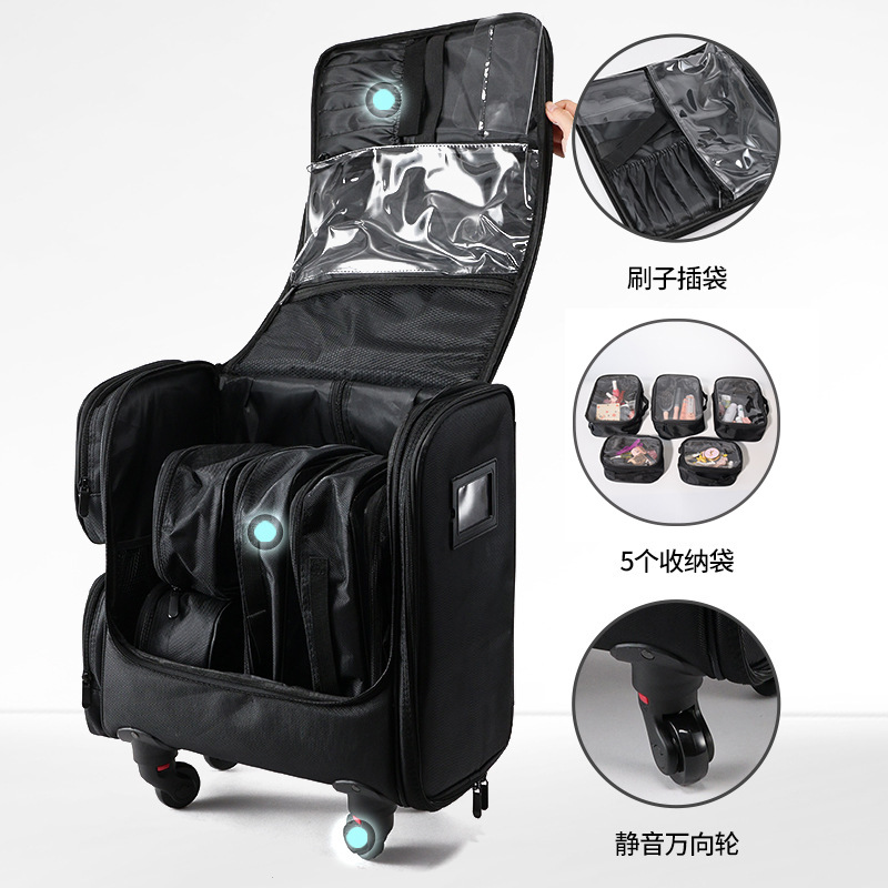 Nueva caja de maquillaje de varilla de tracción, maquillaje de talón, caja de herramientas de bordado de uñas, tela de Oxford, caja de almacenamiento de maquillaje de gran capacidad