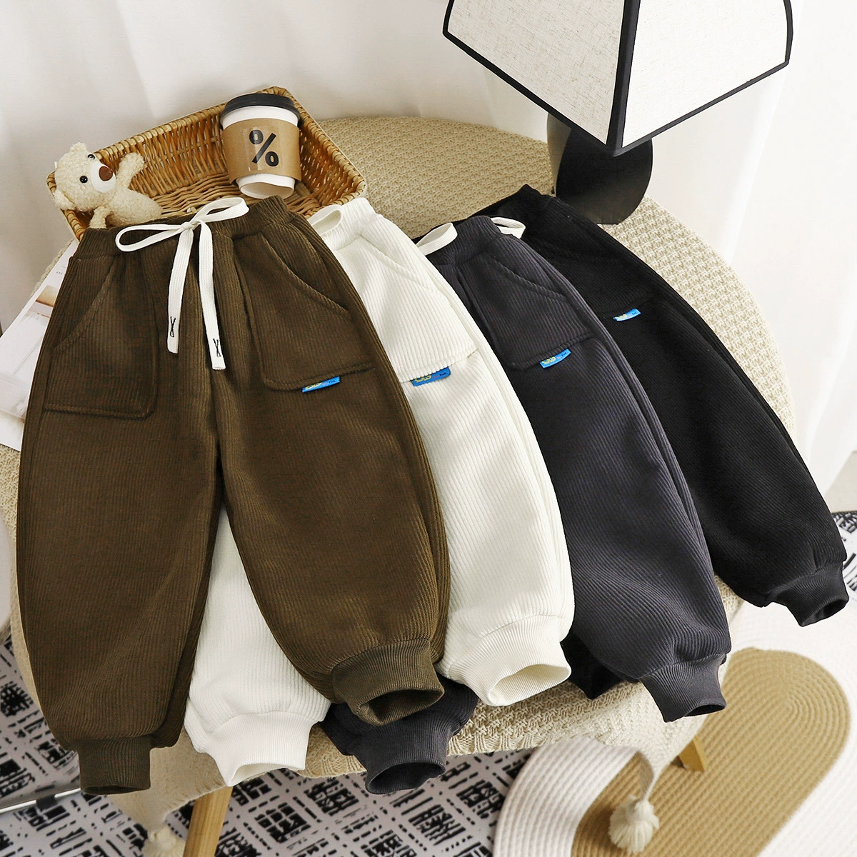 Детские флисовые повседневные брюки осень-зима новые корейские теплые утолщенные детские брюки