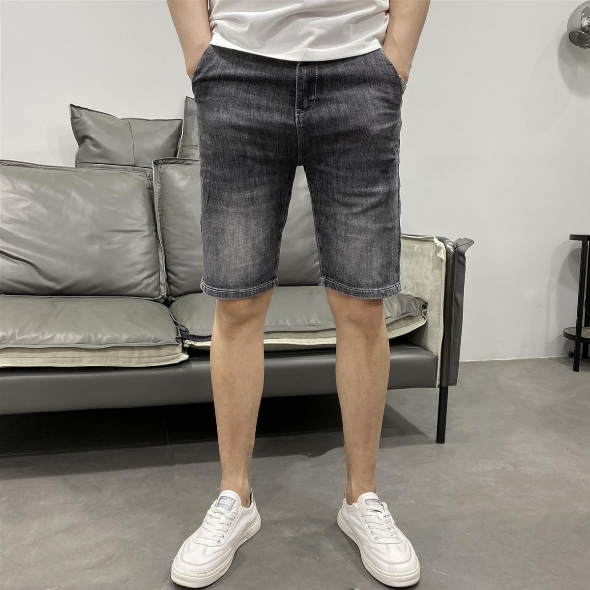 Short en jean délavé élastique Ash pour hommes, marque tendance d'été, mince, nouveau, polyvalent, coupe slim, populaire, version coréenne cinq_voghion.com