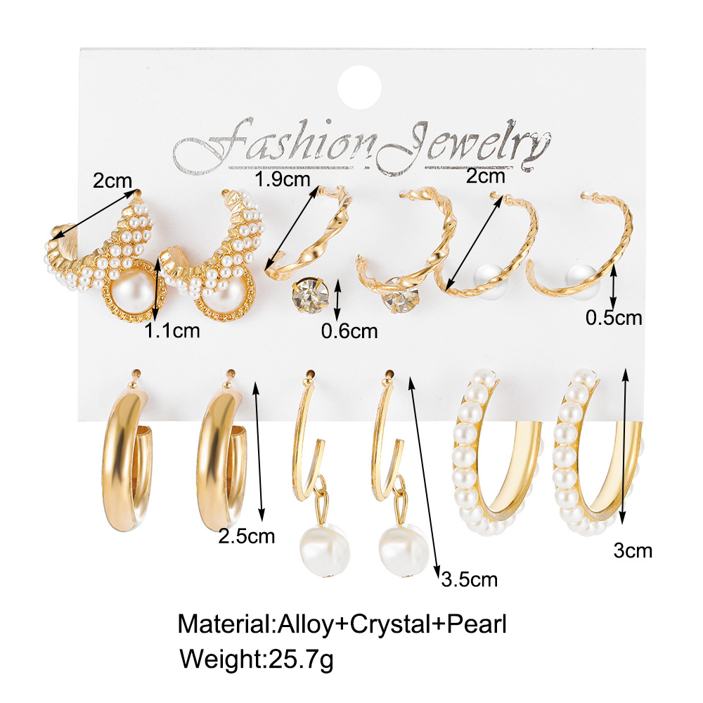 1 Set Simple Style Star Heart Shape Plating Imitation Pearl Metal Rhinestones Earrings display picture 2