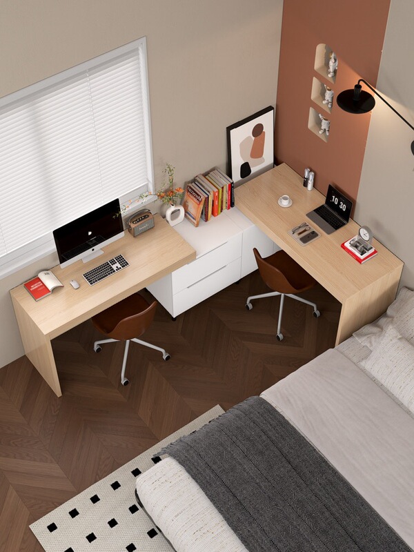 Solid Wood Double Long Desk, Corner Computer Desk for Two People, Home Writing Desk, Nordic Style Corner Study Desk Solid Wood Double Long Desk, Corner Computer Desk for Two People, Home Writing Desk, Nordic Style Corner Study Desk
