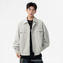 2025秋装新款大码男士夹克时尚纯色宽松外套男潮流翻领长袖夹克衫