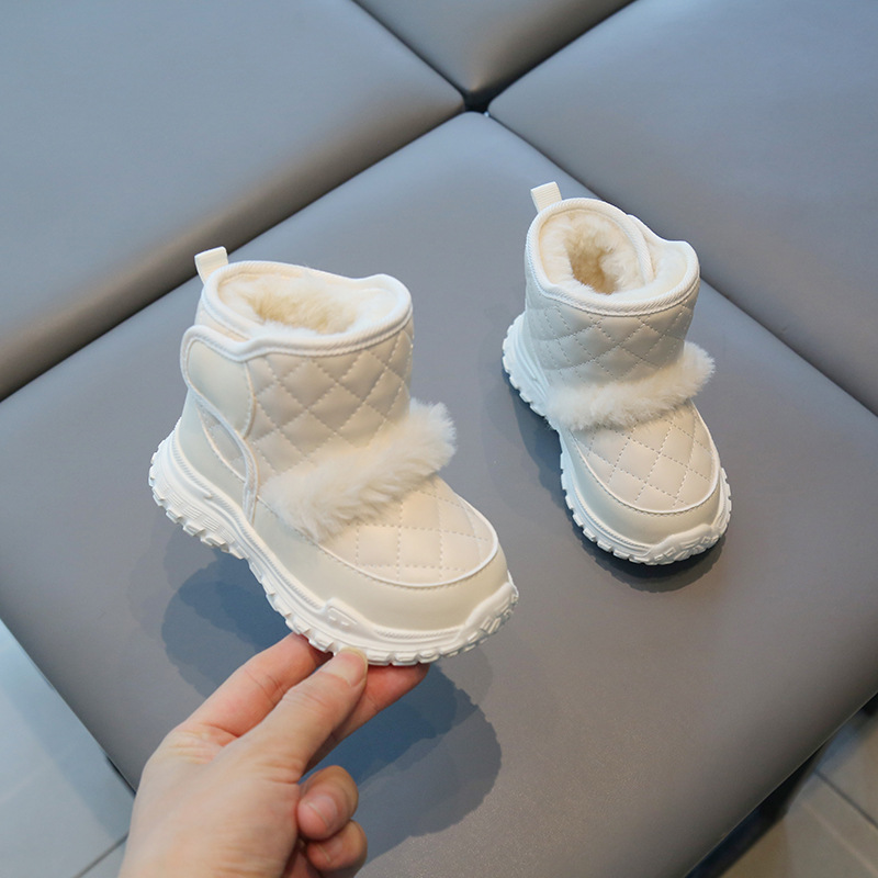 Botas de nieve para niños engrosadas con forro polar de Velcro alto de color sólido zapatos casuales acolchados de algodón cálidos botas acolchadas de algodón para hombres y mujeres