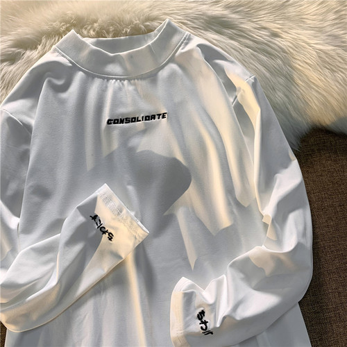 Half High School Style Men's Sweatshirt Spring Korean Version Loose Casual Long Sleeve T-Shirt Trendy Versatile Base Shirt