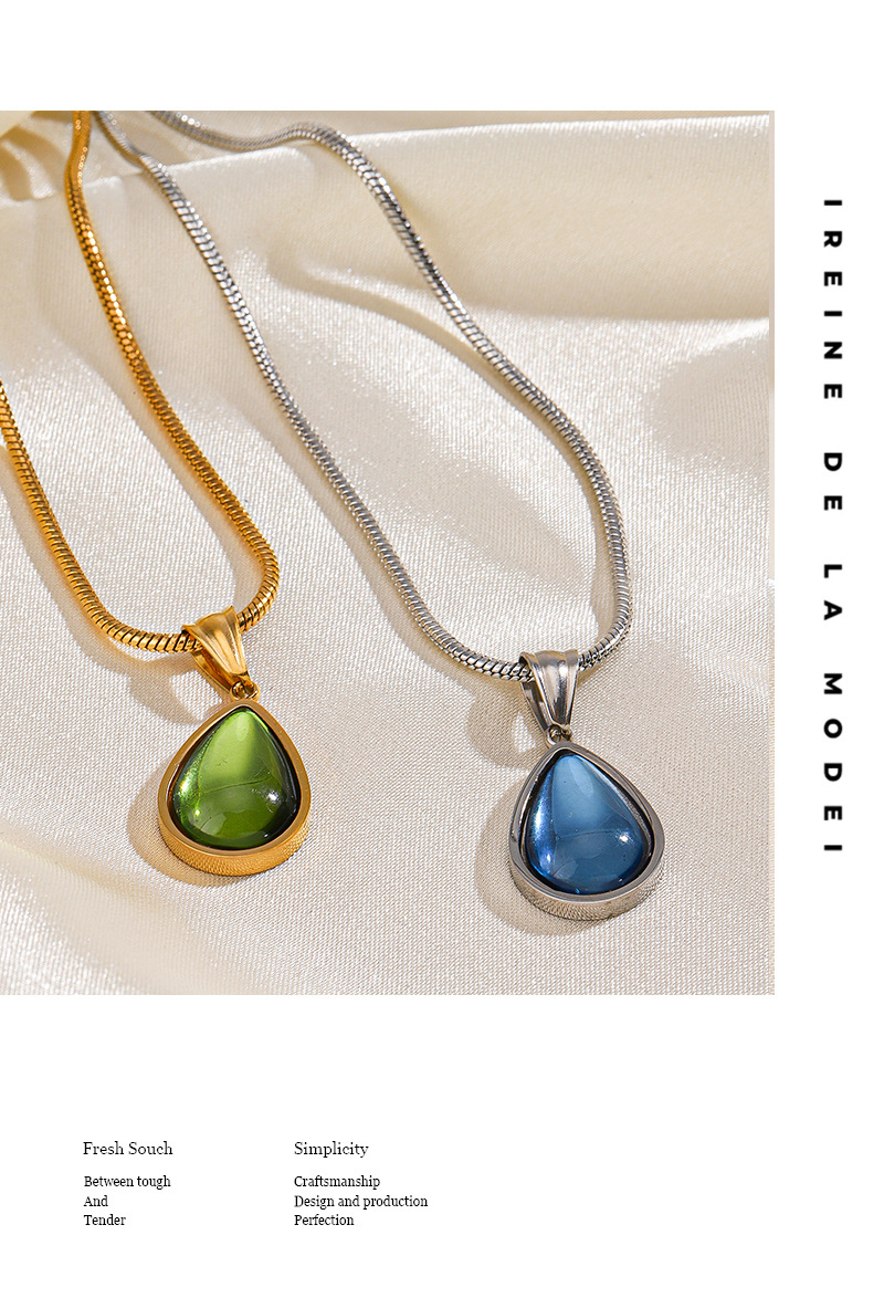 14g Weight PVD Coated Gold Plating Process 18K Gold Plated Plating Material PVD Coated 18K Gold Plated Water Droplets 304 Stainless Steel Retro Waterproof Non Tarnish 304 Stainless Steel Pendant Necklace