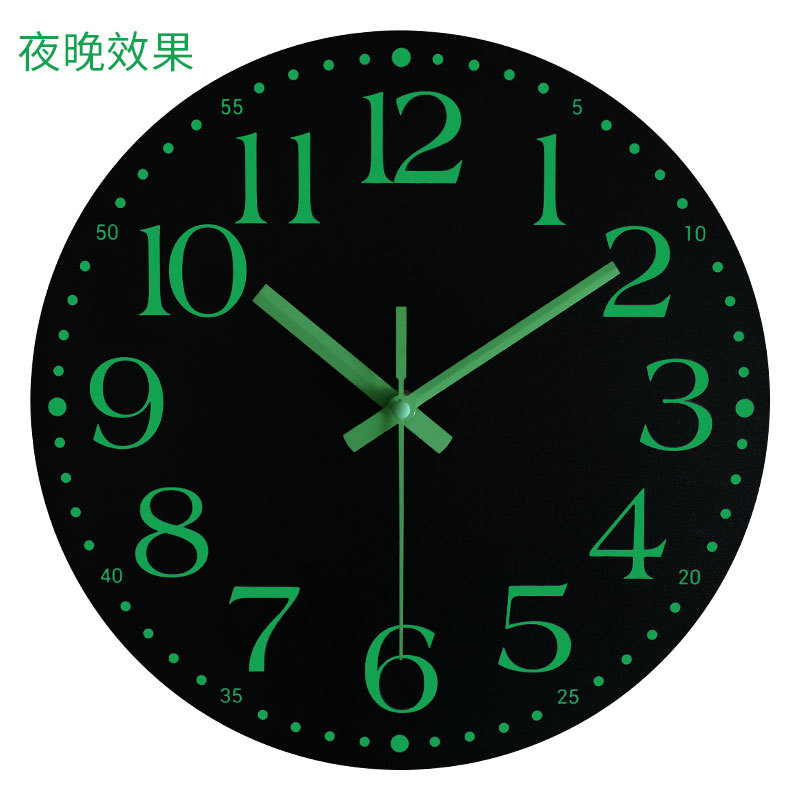 12英寸黑色夜光钟数字简约风格创意个性发光木钟钟表厂批发
