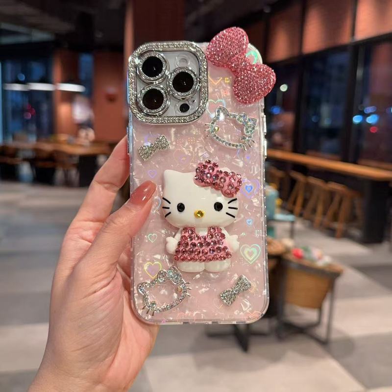 贝壳纹适用苹果17promax闪钻13pro立体kt猫iPhone15/16pro手机壳|undefined