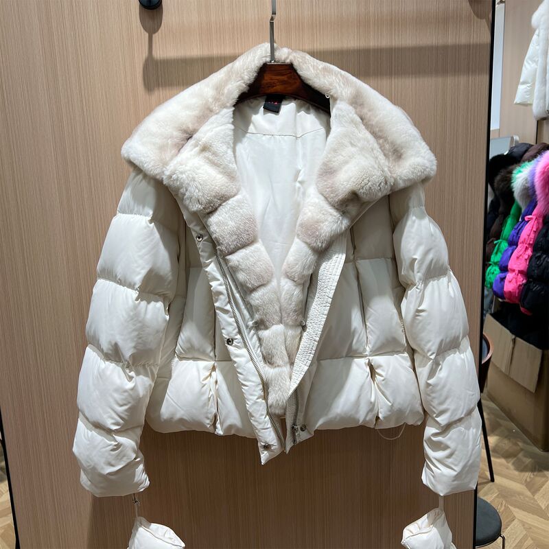 2026 Winter New European Style Rex Rabbit Fur Goose down Jacket for Women, Short Fashion Versatile Trendy Thick Coat 2026 Winter New European Style Rex Rabbit Fur Goose down Jacket for Women, Short Fashion Versatile Trendy Thick Coat