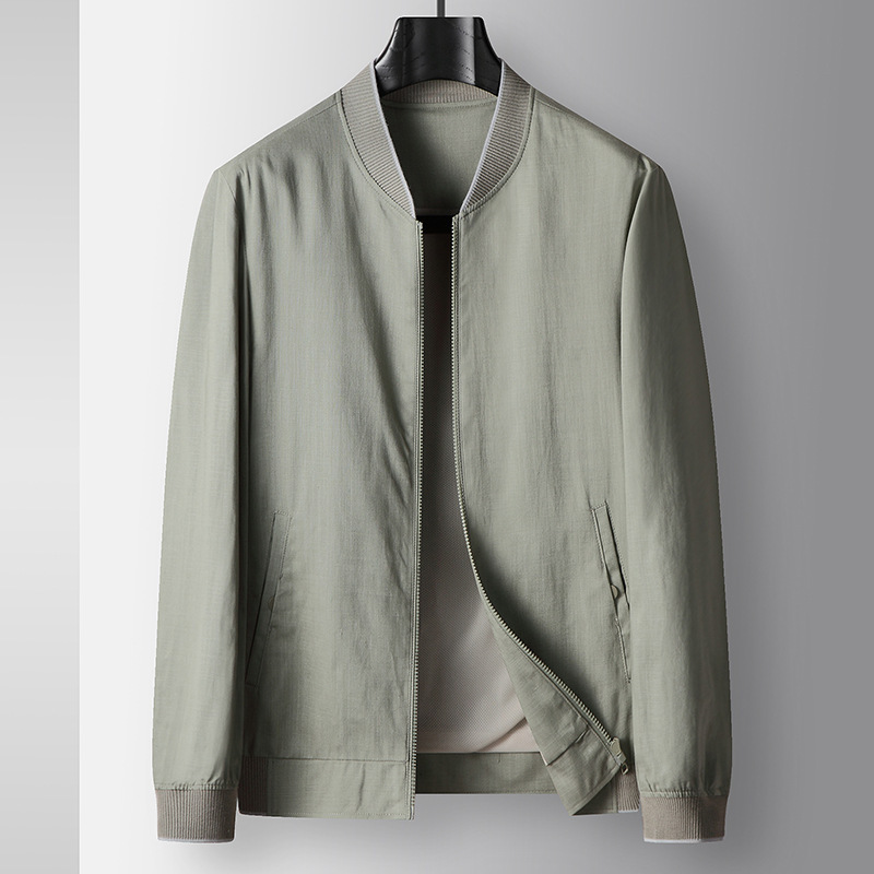 Men's Jacket 26 Spring/Summer Stand Collar Linen Zipper Version Light Luxury Business Old Money Style Wrinkle-Resistant Baseball Jacket Youth Outerwear