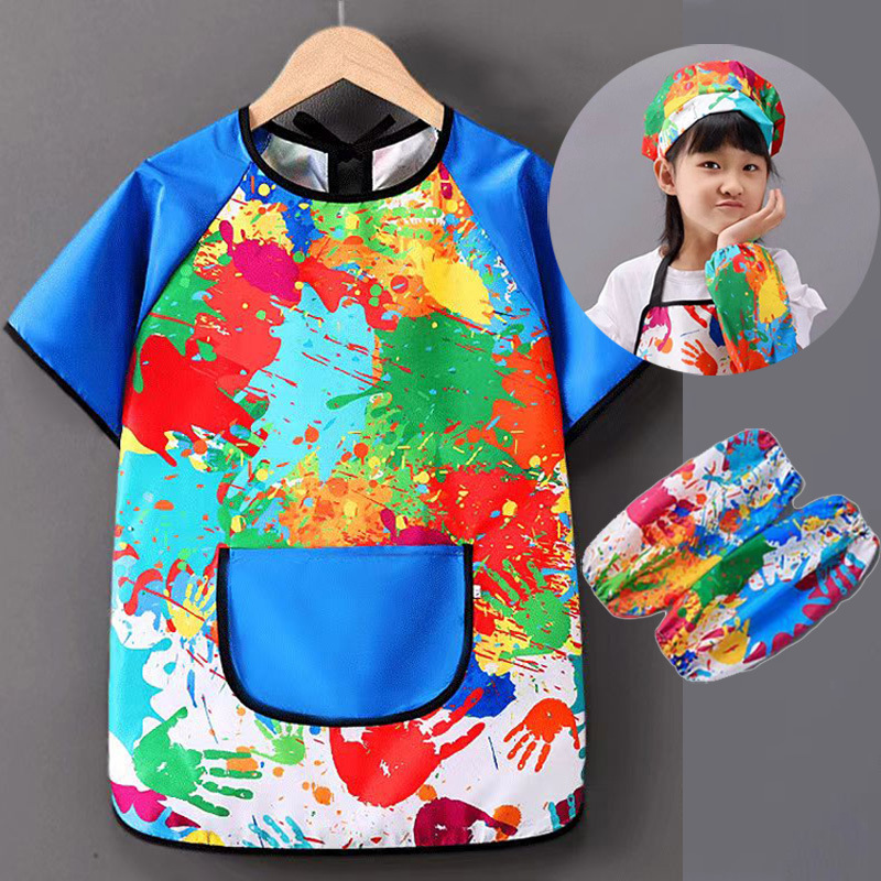 印字加长款油画罩衣防水耐脏婴儿童画室画画反穿衣幼儿园吃饭围裙|undefined