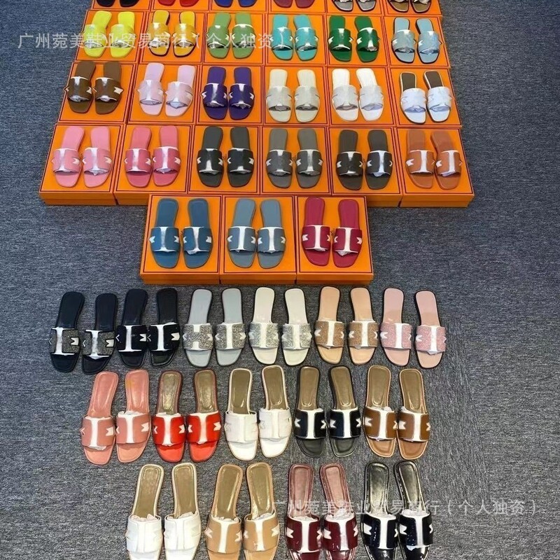 Cross-Border Export H Slippers High Version Original Letter Casual Flats Slippers Versatile Flip Flops Color Matching Beach Sandals