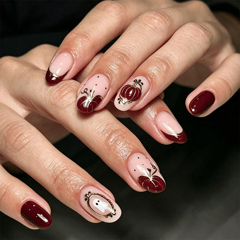 European and American Halloween Wearable Nails, Almond-Shaped Fake Nails, Cute Ghost and Pumpkin Sweet-Cool Style Nail Stickers, Wholesale Nail Tips European and American Halloween Wearable Nails, Almond-Shaped Fake Nails, Cute Ghost and Pumpkin Sweet-Cool Style Nail Stickers, Wholesale Nail Tips