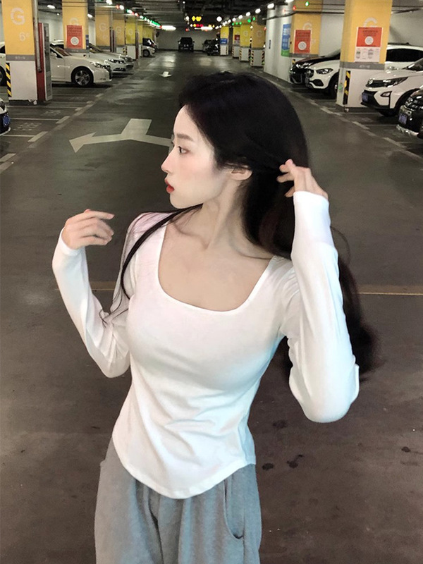 秋装2025新款女装秋季方领长袖t恤打底衫韩系早秋穿搭上衣小衫潮|undefined