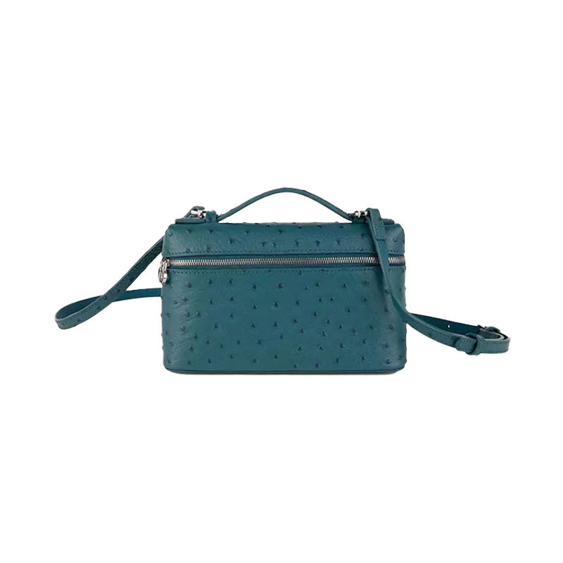 Top Grain Cowhide Ostrich Embossed Handheld Lunch Box Bag Genuine Leather Women's Box Bag Shoulder Crossbody Small Square Bag Spring New Arrival - Thumbnail 8