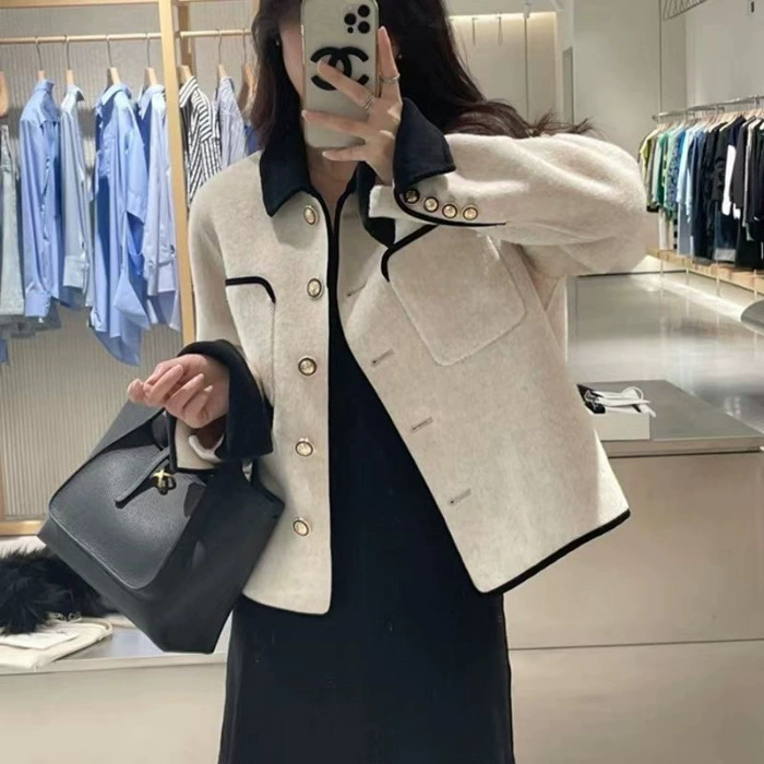 Двустороннее шерстяное пальто, осенняя куртка, 2023, стиль Chanel, корейский стиль, для подростков