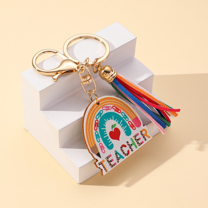 20g Weight Keychain Classification 1 Piece Quantity School, Graduation Occasion Wood Material Teachers' Day Festival Letter, Rainbow, Tassel Pattern Unisex Gender Modern Style Style Modern Style Letter Rainbow Tassel Wood Teachers' Day Unisex Keychain 1