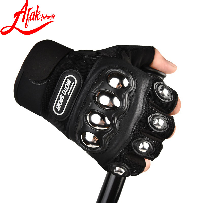 Afak motocicleta montar acero Shell medio dedo guantes hombres y mujeres al aire libre protector largo dedo duro Shell
