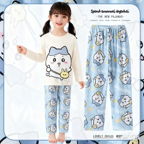 Children's Sleepwear Girls Spring and Autumn Season Children's Home Clothes Medium and Large Children Cartoon Summer Long Sleeve Long Pants Home Clothes Set