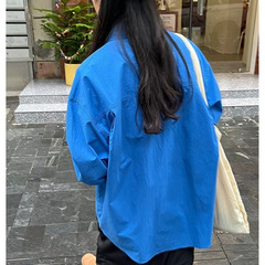 クラインブルー秋の長袖シャツ女性ins風上着が白く痩せているオーバーサイズシャツ
