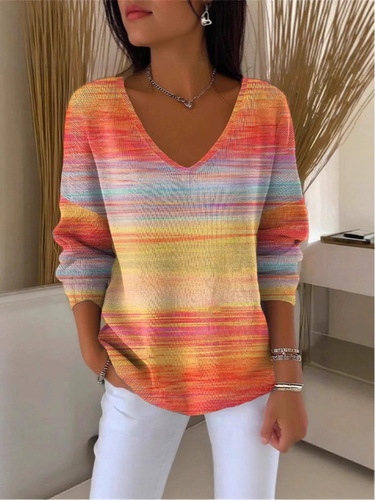 New style shoulder V-neck long-sleeve pullover 3D digital printed women's top T-shirt